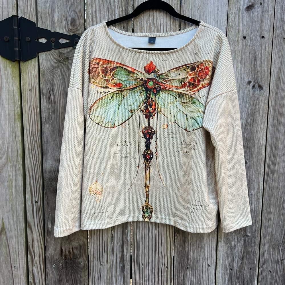 DRAGONFLY Long-Sleeve Gold Tan Shirt Top Women’s Small - Picture 2 of 7